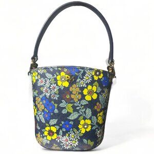 TORY BURCH - EMERSON MINI BUCKET BAG CROSSBODY FLORAL BASKET NAVY BLUE MSRP $495